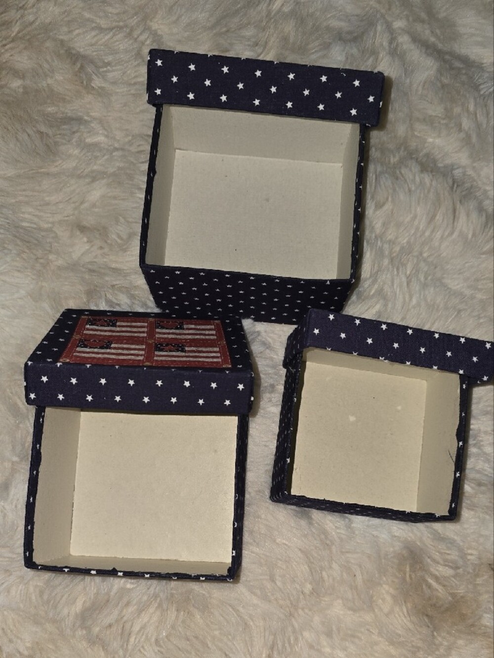Patriotic Fabric Storage Boxes - Navy & Red Set of 3 - Picture 2 of 4